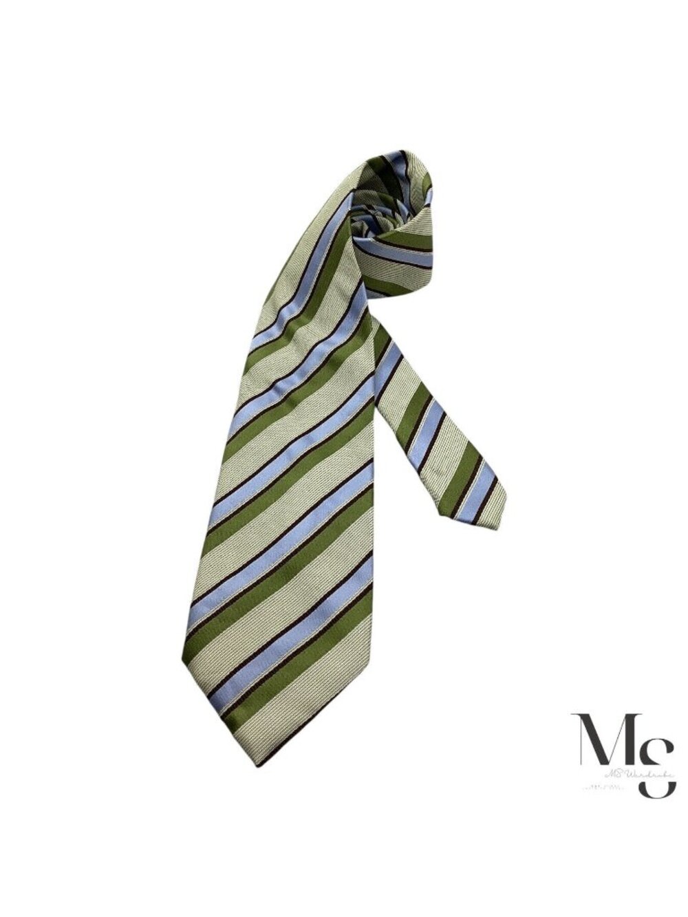 ETON Blue Green & Beige Striped Luxury Silk Tie Made in Italy W: 3.75" EX COND